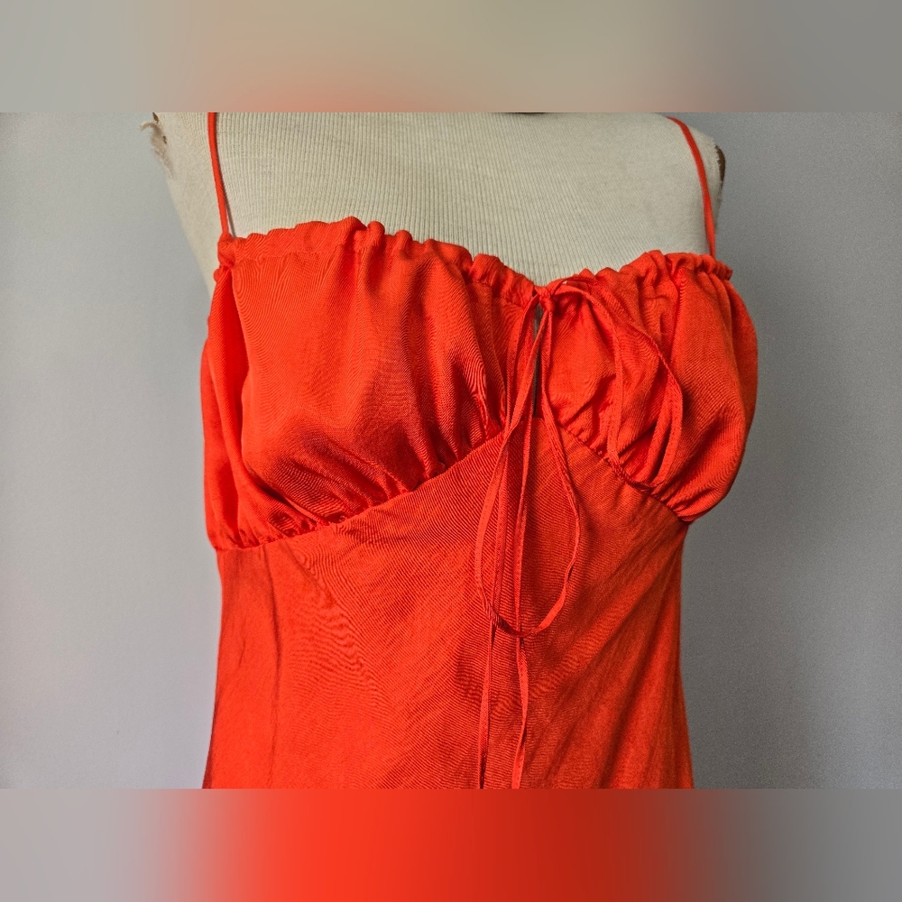 CIAO LUCIA Vibrant Orange Sleeveless Y2K Satin Sara Slip Dress. Size Medium - Picture 2 of 10